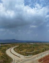 the atmosphere of the beauty of the road and mountains along with the blue sky, Semarang, Indonesia