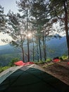 The atmosphere of camping in the afternoon with a view of Mount Halimun Salak Royalty Free Stock Photo