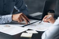 Atmosphere in the conference room where two business people are meeting and brainstorming, young executives forming startups, Royalty Free Stock Photo