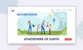 Atmosphere of Earth Landing Page Template. Air and Atmospheric Composition. Characters Planting Trees, Use Eco Transport