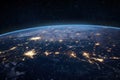 Atmosphere of the Earth from space view of planet Earth. City lights. Elements of this image were furnished by NASA