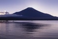Atmosphere in the evening, Mount Fuji and Lake Yamanaka after sunset in autumn color