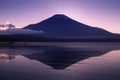 Atmosphere in the evening, Mount Fuji and Lake Yamanaka after sunset in autumn color