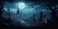 Halloween night background cemetery or graveyard in the night with dark sky haunted cemetery spooky