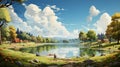 The atmosphere of a lakeside picnic during the summer holidays with a beautiful old castle in the background.