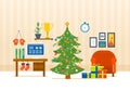 Atmosphere of the new year, furniture for relaxing. Merry Christmas. Royalty Free Stock Photo