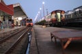 The atmosphere of Nong Khai train station of Thailand on the evening. Royalty Free Stock Photo