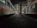the atmosphere in one of the railway stations at a quiet night