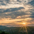 Atmosphere panorama Dramatic Sky Sunset Sunrise Dark orange rosy yellow blue pink cloud background Royalty Free Stock Photo