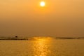 The atmosphere during sunset In the area of aquaculture in the sea Royalty Free Stock Photo