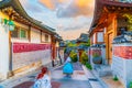 The atmosphere before the sunset,tourists at bukchon hanok traditional village in Seoul ,south Korea