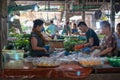 Atmosphere in Thailand local fresh market, seller and buyer are