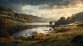 Atmospheric Autumn Cottage On Yorkshire Lake Royalty Free Stock Photo