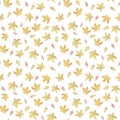 Atmospheric autumn watercolor seamless pattern with falling maple and poplar leaves dedicated to school and the day of knowledge Royalty Free Stock Photo