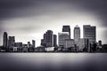 Atmospheric B&W image of Canary Wharf