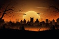 Atmospheric City panorama halloween sunset. Generate Ai Royalty Free Stock Photo