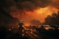 Atmospheric Cityscapes: Urban Heatwave with Vehicles on Highway - Capturing the Essence of Dansaekhwa
