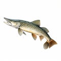 Atmospheric Color Washes: Drawing Of A Pike Fish On White Background Royalty Free Stock Photo
