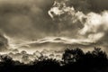 Atmospheric ethereal English countryside morning mist rural landscape Royalty Free Stock Photo