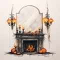 Atmospheric Halloween Fireplace With Pumpkins And Lanterns