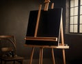 Blank Canvas on Wooden Easel in Sunlit Artist Studio with Vintage Decor Royalty Free Stock Photo