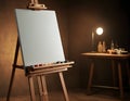 Blank Canvas on Wooden Easel in Sunlit Artist Studio with Vintage Decor Royalty Free Stock Photo