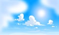 Atmospheric lighting, blue sky, white lush clouds and sun. Cartoon style.