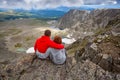 Atmospheric moment for lovers in the mountains. Royalty Free Stock Photo