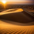 Atmospheric and mystical moody light of the sunset sunbeam illuminated the slope of a sand dune somewhere in the depths of