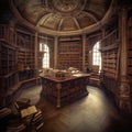 Old big library with lots of books. Generative AI Royalty Free Stock Photo