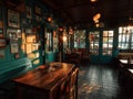 An atmospheric old tavern interior with rustic charm Royalty Free Stock Photo
