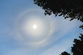 Atmospheric optical effect circle around the sun on hot summer day. Atmospheric halo phenomenon around the sun