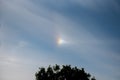 atmospheric optical phenomena. Iridescent clouds with blue sky Royalty Free Stock Photo