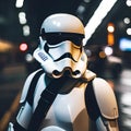 An atmospheric portrait of a stormtrooper patrolling in a rainy cityscape2