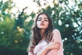 Atmospheric portrait of young beautiful woman, long hair and casual makeup Royalty Free Stock Photo