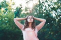 Atmospheric portrait of young beautiful woman, long hair and casual makeup