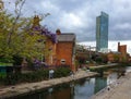 Atmospheric scene of the restored Victorian canal system in Castlefield area of Manchester
