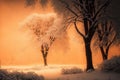 Atmospheric seasonal with snow covered tree silhouettes illustration design art