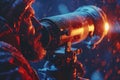 Telescope lens with water drops in red light Royalty Free Stock Photo