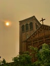 Atmostpheric smoke adds yellow tinge to skies over Saint Mark Parish Church, Portland, Oregon