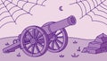 Ancient cannon under a moonlit spider web, eerie and mysterious. vector design Generative AI Royalty Free Stock Photo