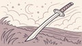 Samurai Katana Sword Night Landscape Vector Art, vector design Generative AI Royalty Free Stock Photo