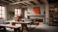 Atmospheric Wood Dining Table House With Fireplace And Bench