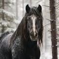 Atmospheric Woodland Imagery: Stunning Portrait Of A Black Tennessee Walking Horse Royalty Free Stock Photo