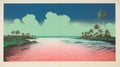 Atoll: 1970s Screen Printed Color Blocking Ocean Print