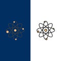 Atom, Chemistry, Molecule, Laboratory Icons. Flat and Line Filled Icon Set Vector Blue Background