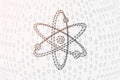 Atom 3d low poly symbol with binary code background. Atomic neutron design vector illustration. Molecule polygonal