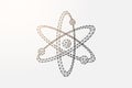 Atom 3d low poly symbol with connected dots. Atomic neutron, nuclear design vector illustration. Model of molecule