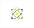 atom with electron trajectory for science physic technology laboratory vector logo design