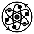 Atom with elliptical orbits solid icon, atomic energy concept. Vector graphics. Rotation arrows of atom structure sign